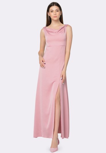 Рожева сукня максі з шовку жатка 5588