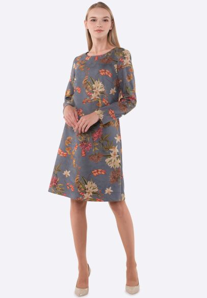 Платье из экозамши с флористическим принтом 5665