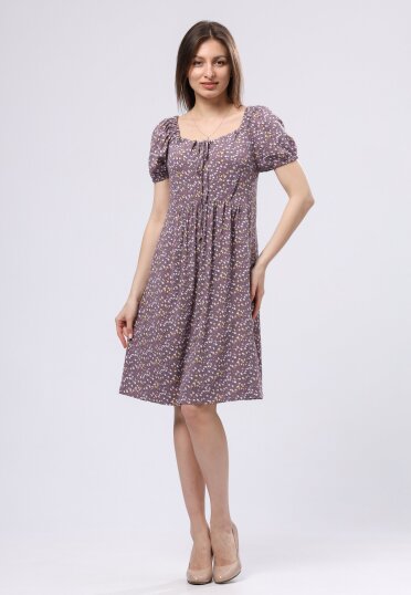 Летнее сиреневое платье из стрейч льна с мелким цветочным принтом 5733
