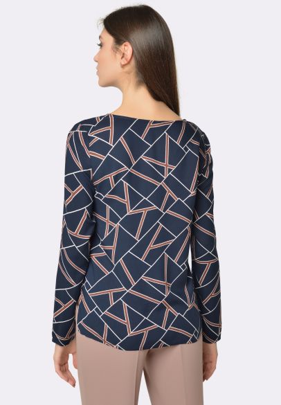 Темно-синя блуза з геометричним принтом 1263