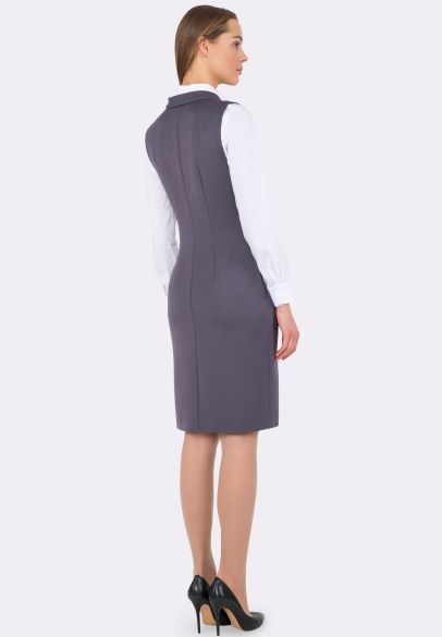 Платье-сарафан серого цвета с отложным воротником 5517