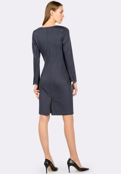 Сукня футляр з трикотажу Джерсі сіро-синя з декоративною відстрочкою 5559