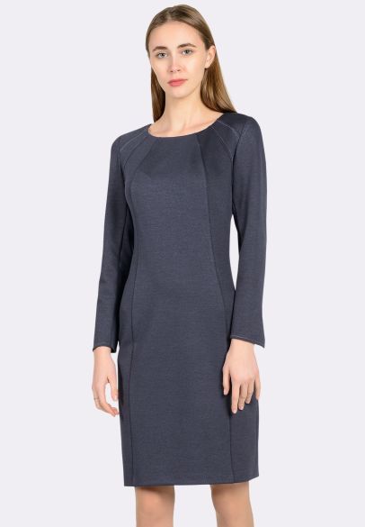 Сукня футляр з трикотажу Джерсі сіро-синя з декоративною відстрочкою 5559