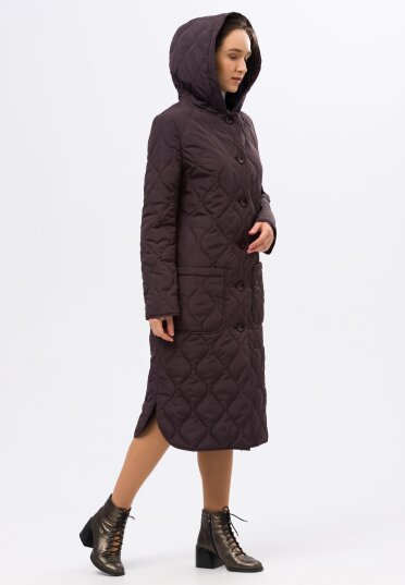 Утепленное стеганое пальто оттенка темного шоколада 4421