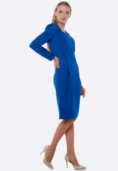Елегантна сукня яскравого синього кольору з довгими рукавами 5663