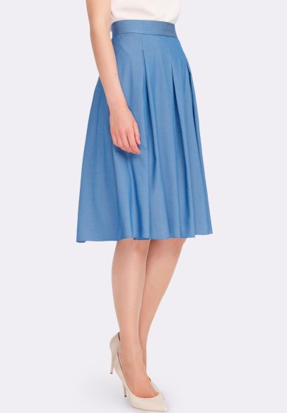 Синяя вискозная юбка с бантовыми складками 6242