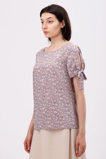 Лавандовая блуза с завязками на рукавах 1296