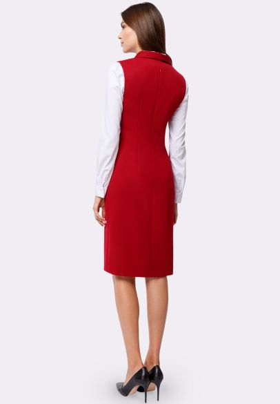 Платье-сарафан цвета спелой вишни с отложным воротником 5550