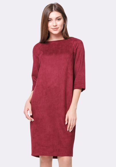Сукня зі штучної замші глибокого бордового відтінку 5558