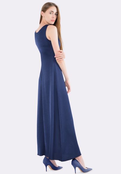 Темно-синее платье макси из шелка жатка 5588c