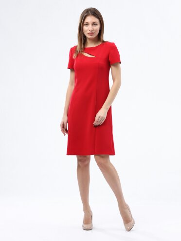 Красное платье с оригинальным вырезом 5762