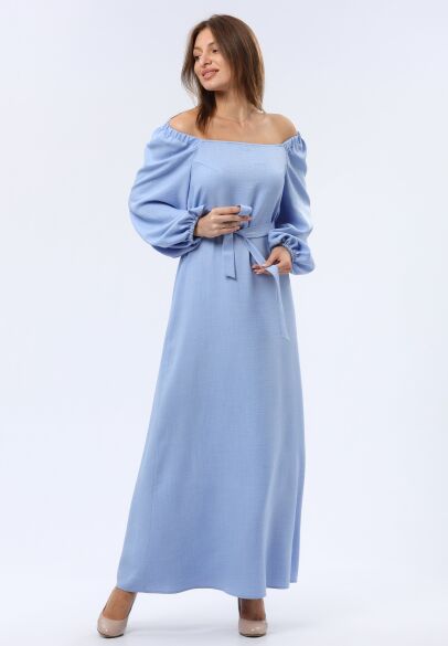Блакитна сукня максі з вирізом каре 5751