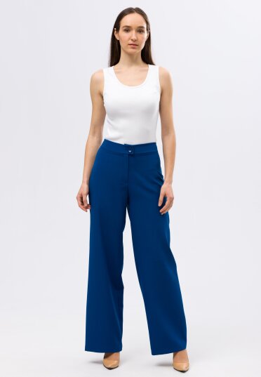 Широкие брюки ярко-синего цвета из костюмной ткани 7147