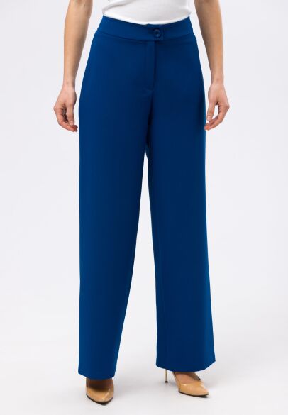 Широкие брюки ярко-синего цвета из костюмной ткани 7147