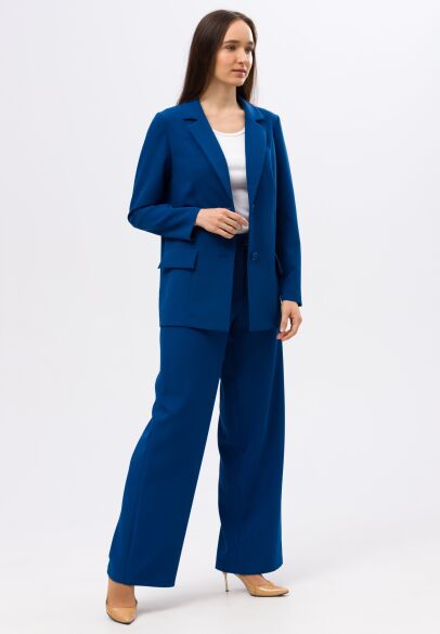 Широкі брюки яскраво-синього кольору з костюмної тканини 7147