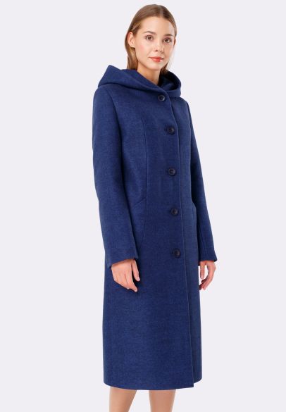 Синее утепленное пальто с капюшоном 4381