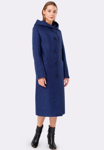 Синее утепленное пальто с капюшоном 4381