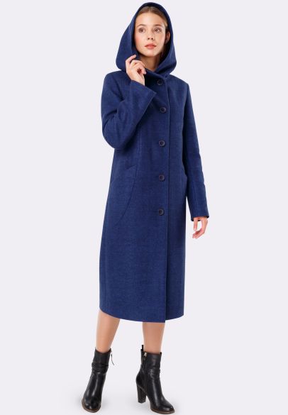 Синє утеплене пальто з капюшоном 4381
