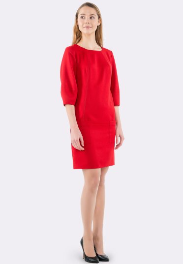 Платье прямого силуэта красное с объемными рукавами 5574