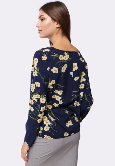 Блуза зі стрейч шифону квітковий принт 1246