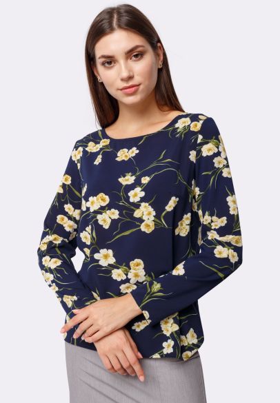 Блуза зі стрейч шифону квітковий принт 1246