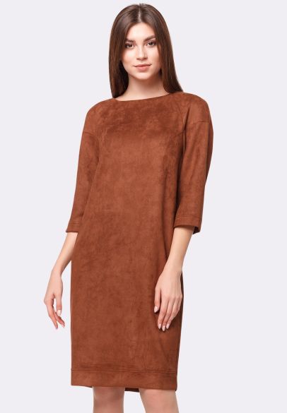 Сукня зі штучної замші шоколадного кольору 5558k
