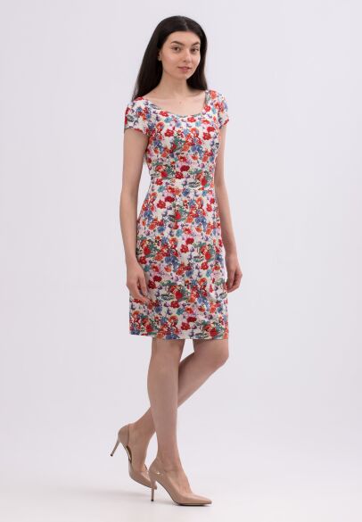 Платье из легкого трикотажа с ярким флористическим принтом 5695