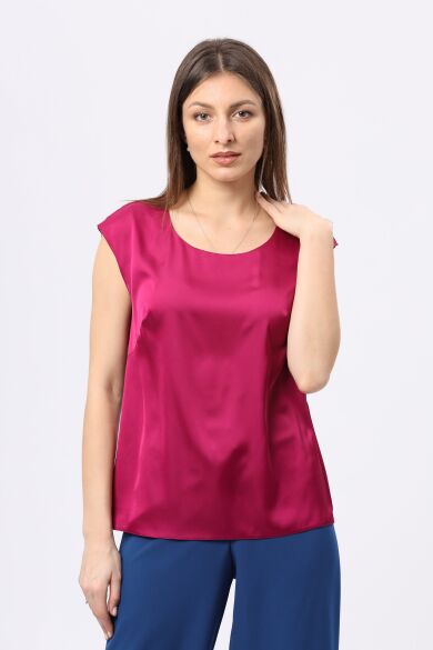 Атласна блуза малиново-червоного відтінку 1299