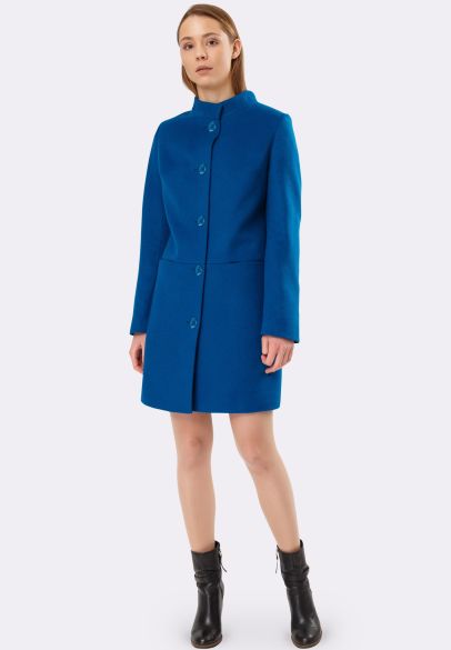 Кашемировое пальто синее с карманами 4383