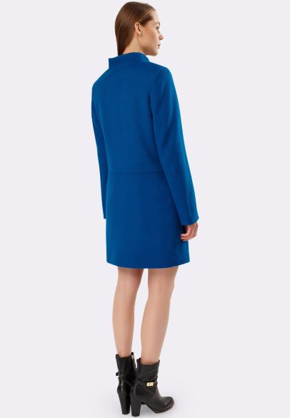 Кашемировое пальто синее с карманами 4383