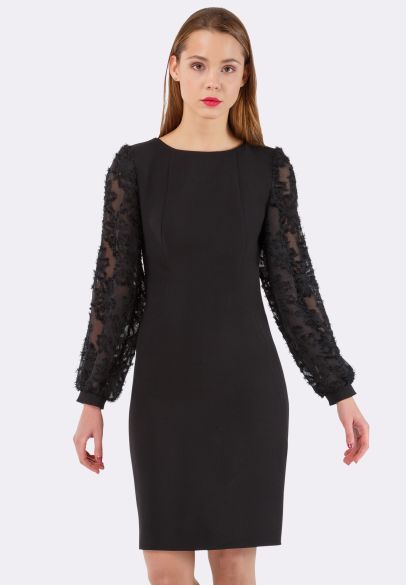 Сукня чорна з рукавами з ефектного шифону 5502