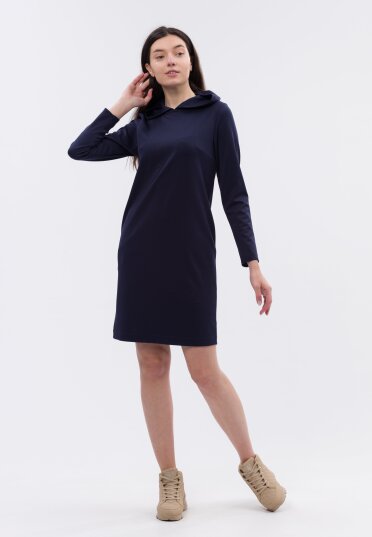 Темно-синя трикотажна сукня з капюшоном 5709