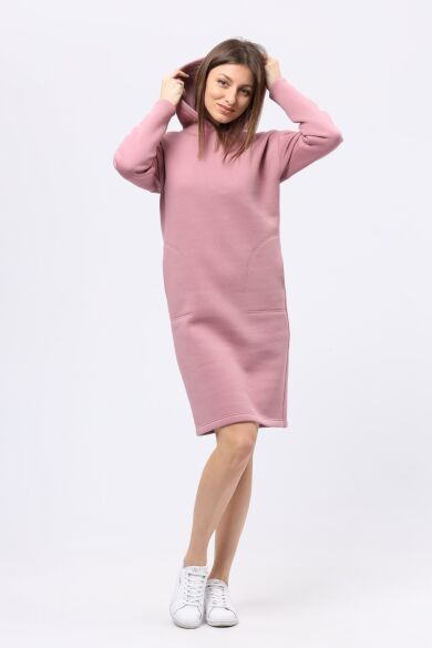 Бузково-рожева тепла сукня худи на флісі 5712р
