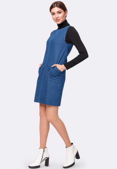 Платье-сарафан джинсовое с карманами 5546