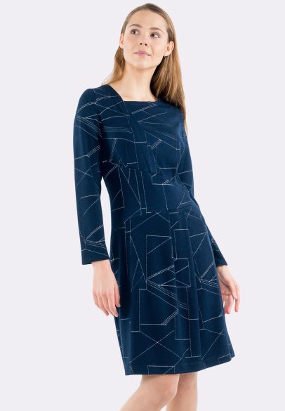 Сукня з фактурного трикотажу синя геометричний принт 5570