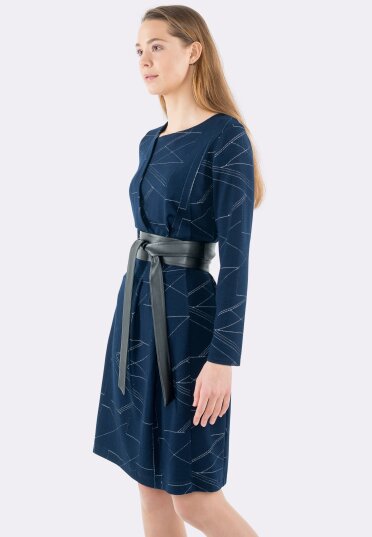 Сукня з фактурного трикотажу синя геометричний принт 5570