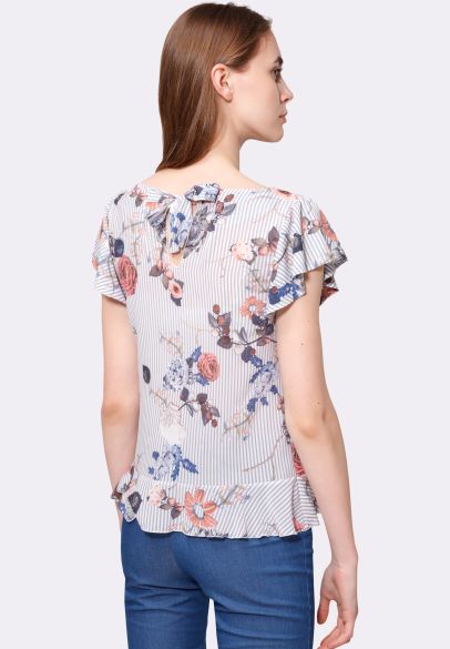 Блуза зі стрейч шифону із зав'язками на спині квітковий принт 1233