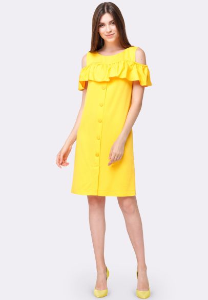 Жовта сукня з широкою оборкою 5538
