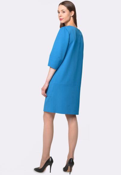 Блакитна сукня прямого силуету з кишенями 5635