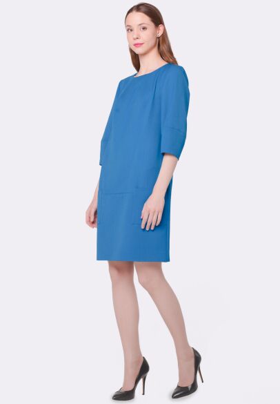 Голубое платье прямого силуэта с карманами 5635