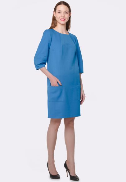 Голубое платье прямого силуэта с карманами 5635
