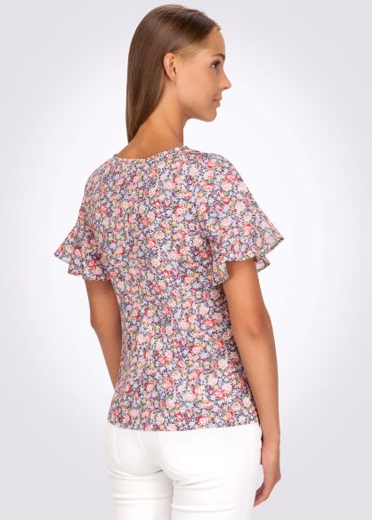 Блуза летняя из хлопка цветочный принт 1192