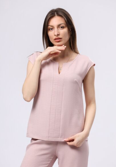 Ніжно-рожева блуза з віскозної тканини жатка 1304
