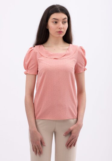 Легкая блуза с рукавами фонариками персикового цвета 1290