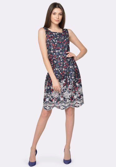 Платье-сарафан с шитьём по низу юбки цветочный принт 5594k