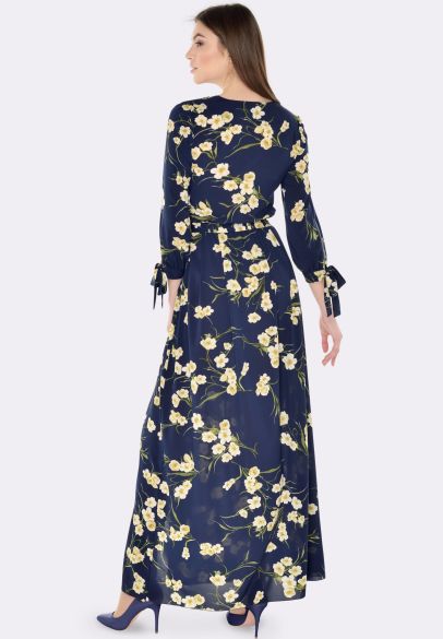 Темно-синя сукня максі з квітковим принтом 5582