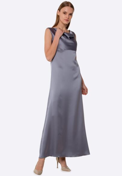 Атласное платье макси стального серого цвета 5678