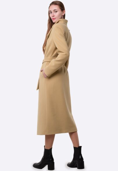 Пальто з коміром апаш бежево-фісташкового кольору 4416