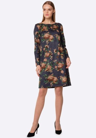 Платье из экозамши с флористическим принтом 5683