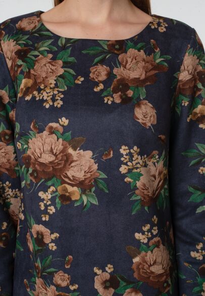Платье из экозамши с флористическим принтом 5683